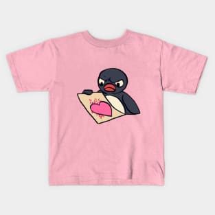 angry pingu penguin with messy heart craft meme Kids T-Shirt